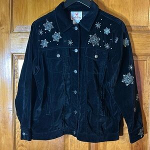 Quacker Factory Black Velvet Christmas/embroidered/Sequins/Pockets/Jean Style XS